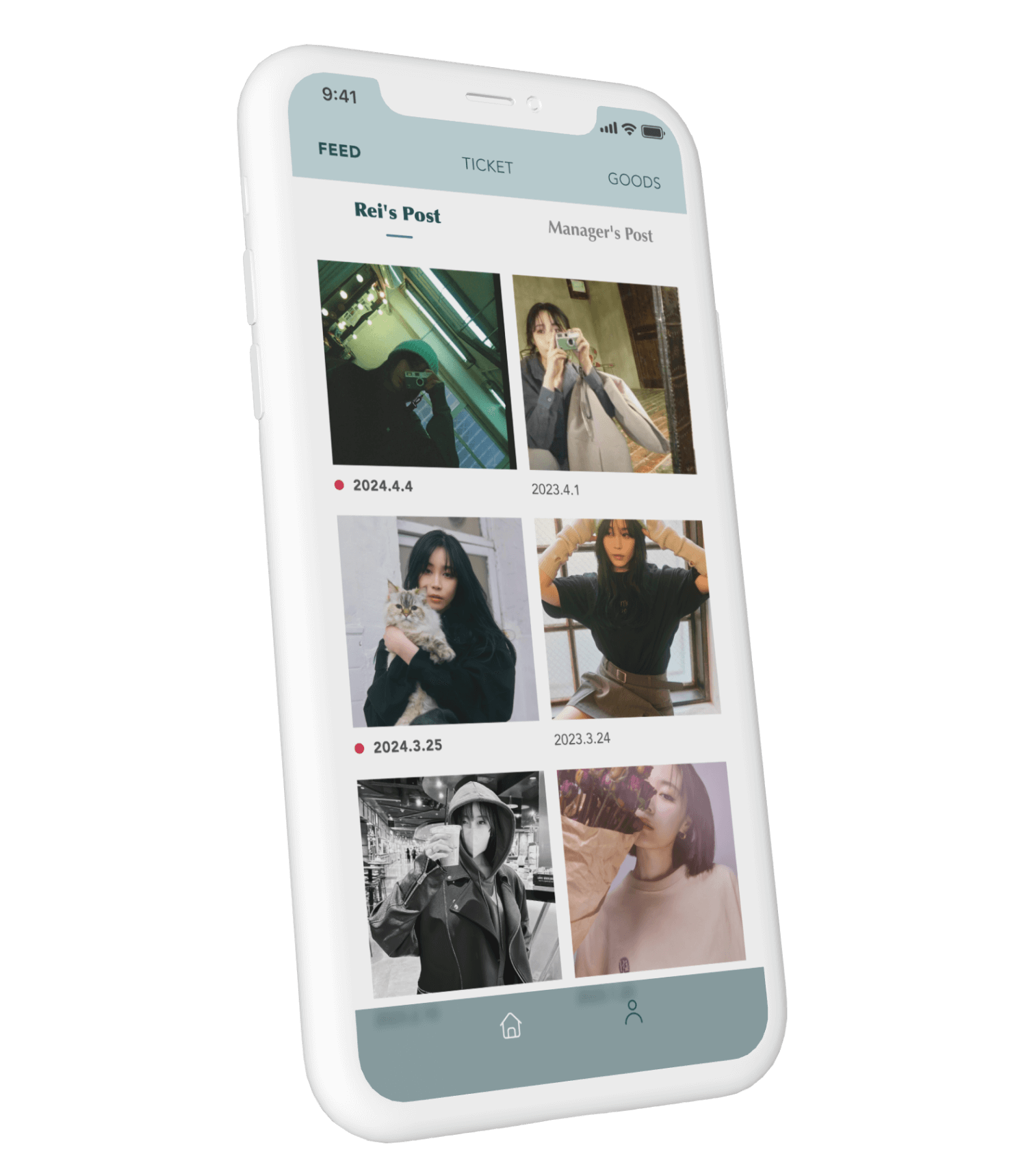 スマートフォンの画面にフィード画面が表示されている